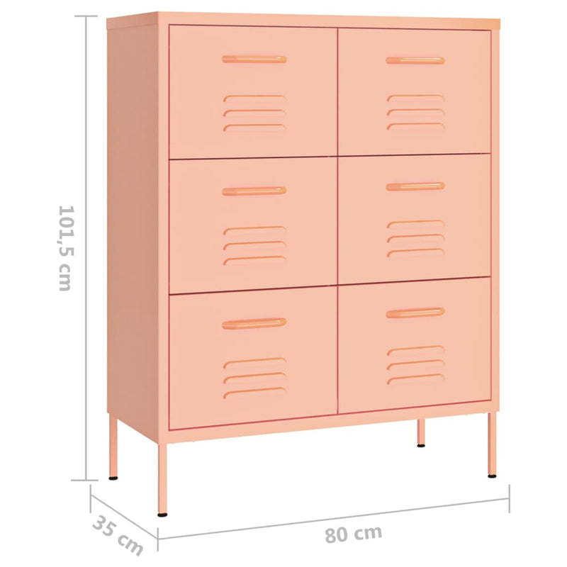 Drawer Cabinet Pink 80x35x101.5 cm Steel