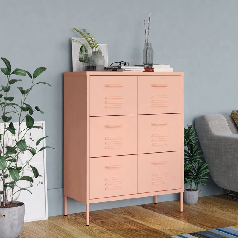 Drawer Cabinet Pink 80x35x101.5 cm Steel