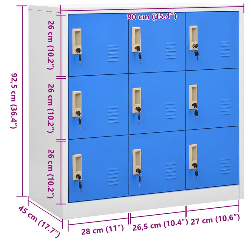 Locker Cabinet Light Grey and Blue 90x45x92.5 cm Steel