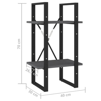 2-Tier Book Cabinet Grey 40x30x70 cm Solid Pine Wood