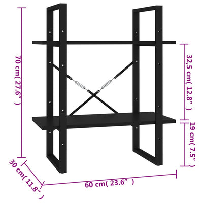 2-Tier Book Cabinet Black 60x30x70 cm Engineered Wood