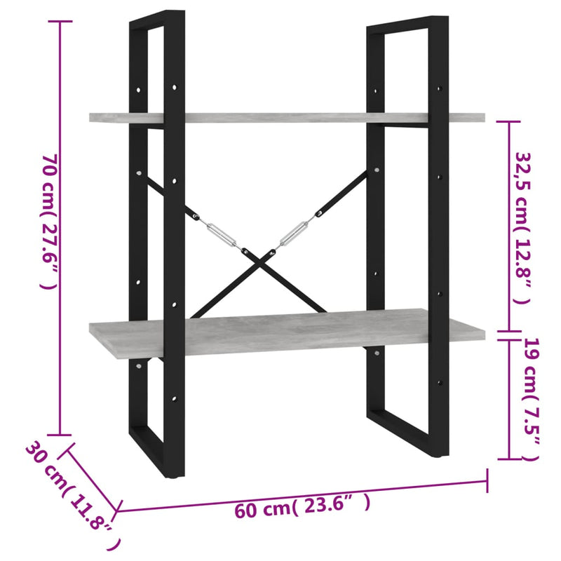 2-Tier Book Cabinet Concrete Grey 60x30x70 cm Engineered Wood