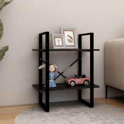 2-Tier Book Cabinet Black 60x30x70 cm Solid Pine Wood