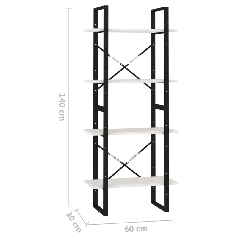 4-Tier Book Cabinet White 60x30x140 cm Solid Pine Wood