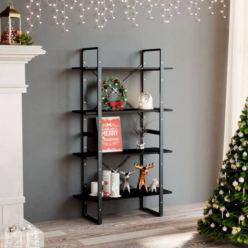 4-Tier Book Cabinet Black 80x30x140 cm Engineered Wood