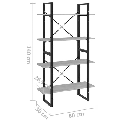 4-Tier Book Cabinet Concrete Grey 80x30x140 cm Engineered Wood