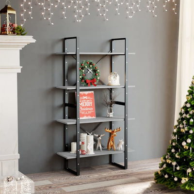 4-Tier Book Cabinet Concrete Grey 80x30x140 cm Engineered Wood