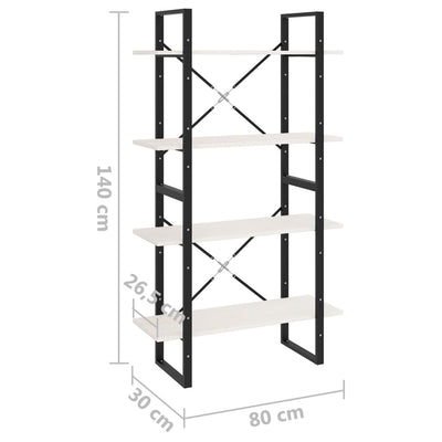 4-Tier Book Cabinet White 80x30x140 cm Solid Pine Wood