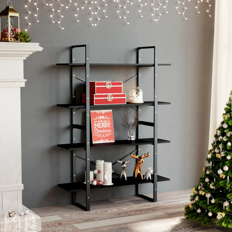 4-Tier Book Cabinet Black 100x30x140 cm Engineered Wood