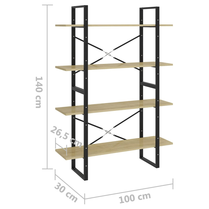 4-Tier Book Cabinet Sonoma Oak 100x30x140 cm Engineered Wood