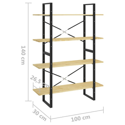 4-Tier Book Cabinet 100x30x140 cm Solid Pine Wood