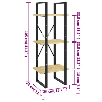 3-Tier Book Cabinet 40x30x105 cm Solid Pinewood