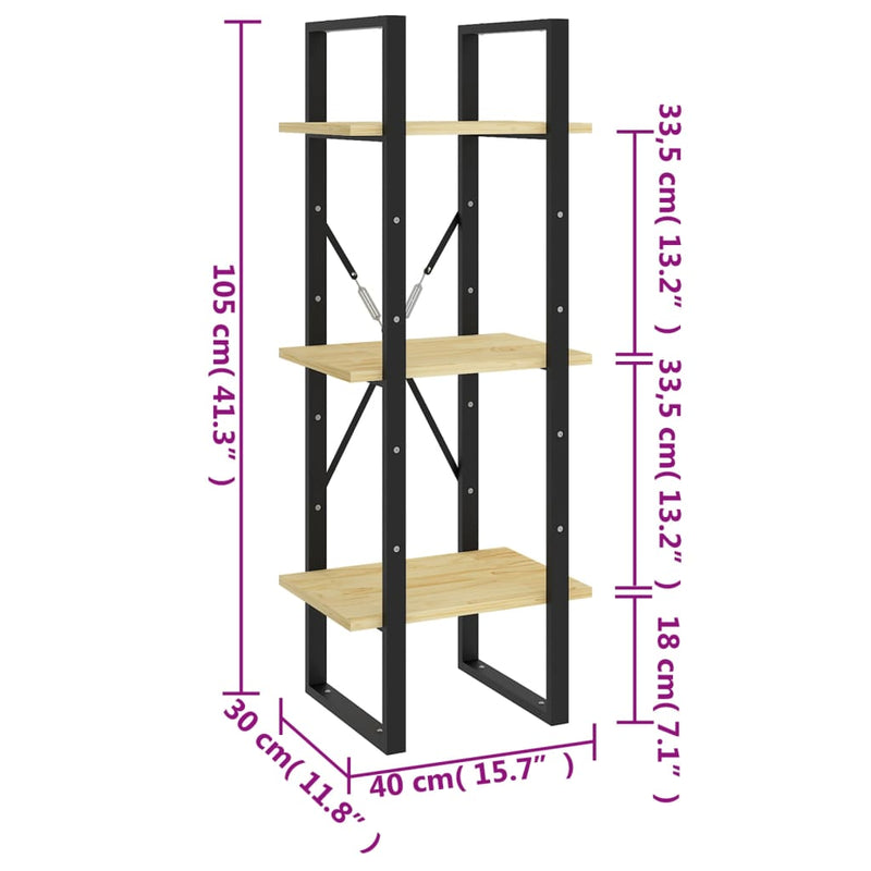 3-Tier Book Cabinet 40x30x105 cm Solid Pinewood