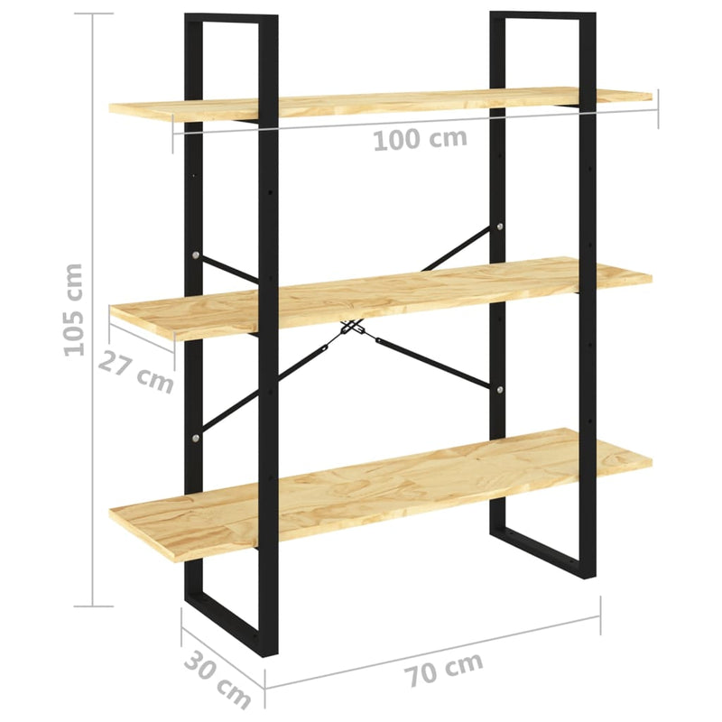 3-Tier Book Cabinet 100x30x105 cm Solid Pine Wood