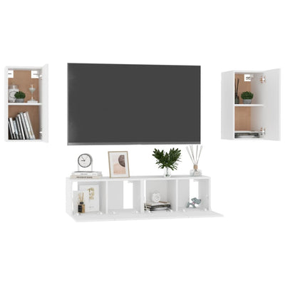 4 Piece TV Cabinet Set White Engineered Wood