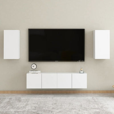 4 Piece TV Cabinet Set White Engineered Wood