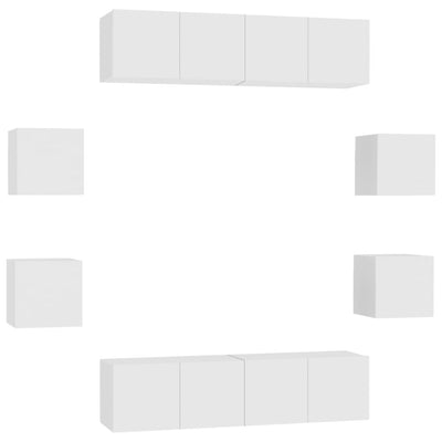 8 Piece TV Cabinet Set White Engineered Wood