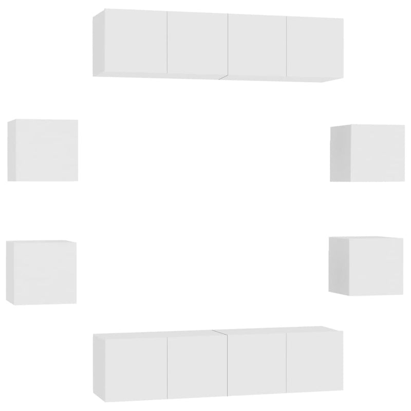 8 Piece TV Cabinet Set White Engineered Wood