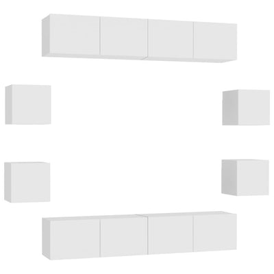 8 Piece TV Cabinet Set White Engineered Wood
