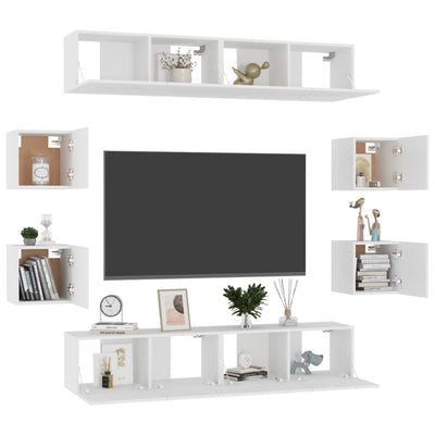 8 Piece TV Cabinet Set White Engineered Wood