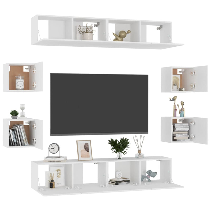 8 Piece TV Cabinet Set White Engineered Wood
