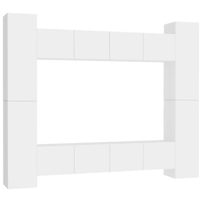 8 Piece TV Cabinet Set White Engineered Wood