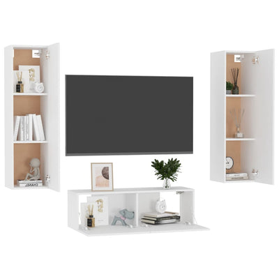 3 Piece TV Cabinet Set White Engineered Wood