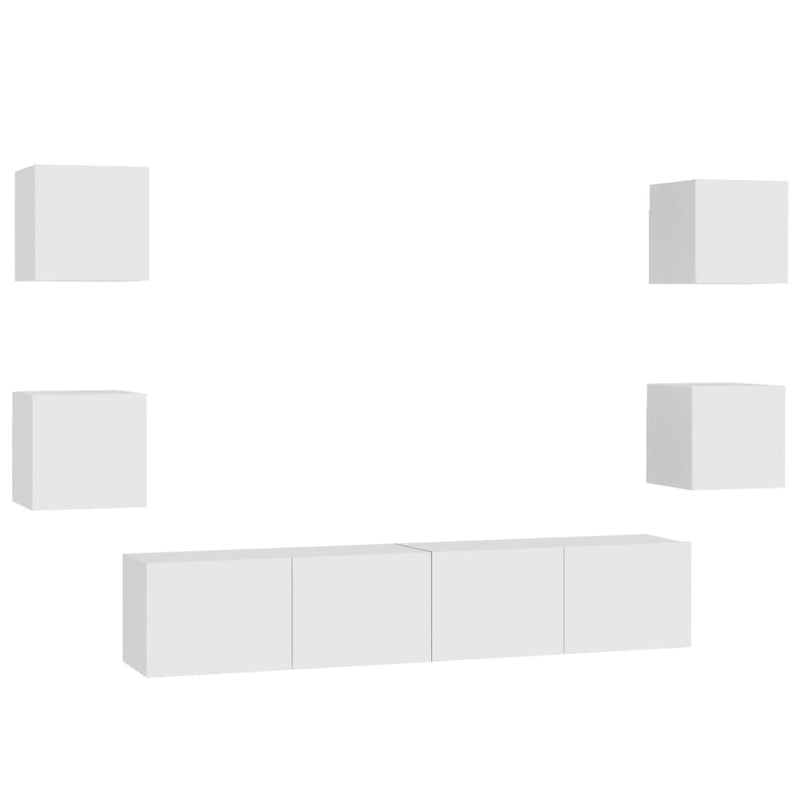 6 Piece TV Cabinet Set White Engineered Wood