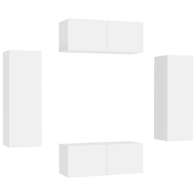4 Piece TV Cabinet Set White Engineered Wood