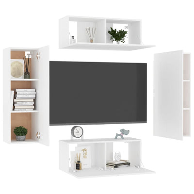 4 Piece TV Cabinet Set White Engineered Wood