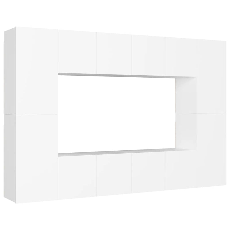 8 Piece TV Cabinet Set White Engineered Wood