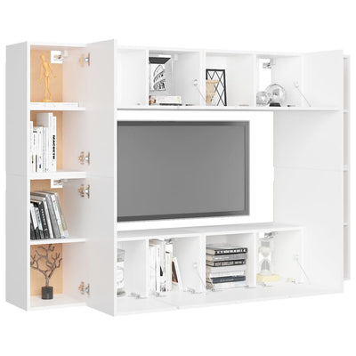 8 Piece TV Cabinet Set White Engineered Wood