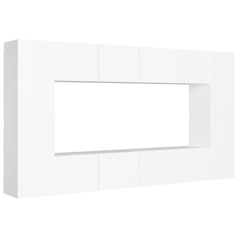 8 Piece TV Cabinet Set White Engineered Wood