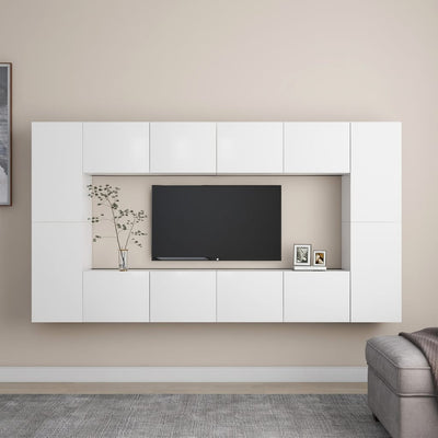 8 Piece TV Cabinet Set White Engineered Wood