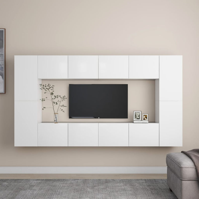 8 Piece TV Cabinet Set White Engineered Wood