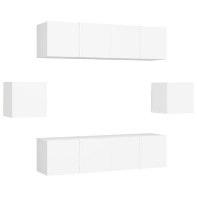 6 Piece TV Cabinet Set White Engineered Wood