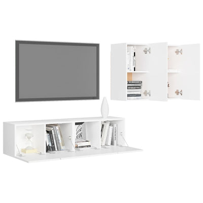 4 Piece TV Cabinet Set White Engineered Wood