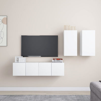 4 Piece TV Cabinet Set White Engineered Wood