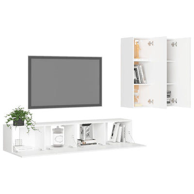 4 Piece TV Cabinet Set White Engineered Wood