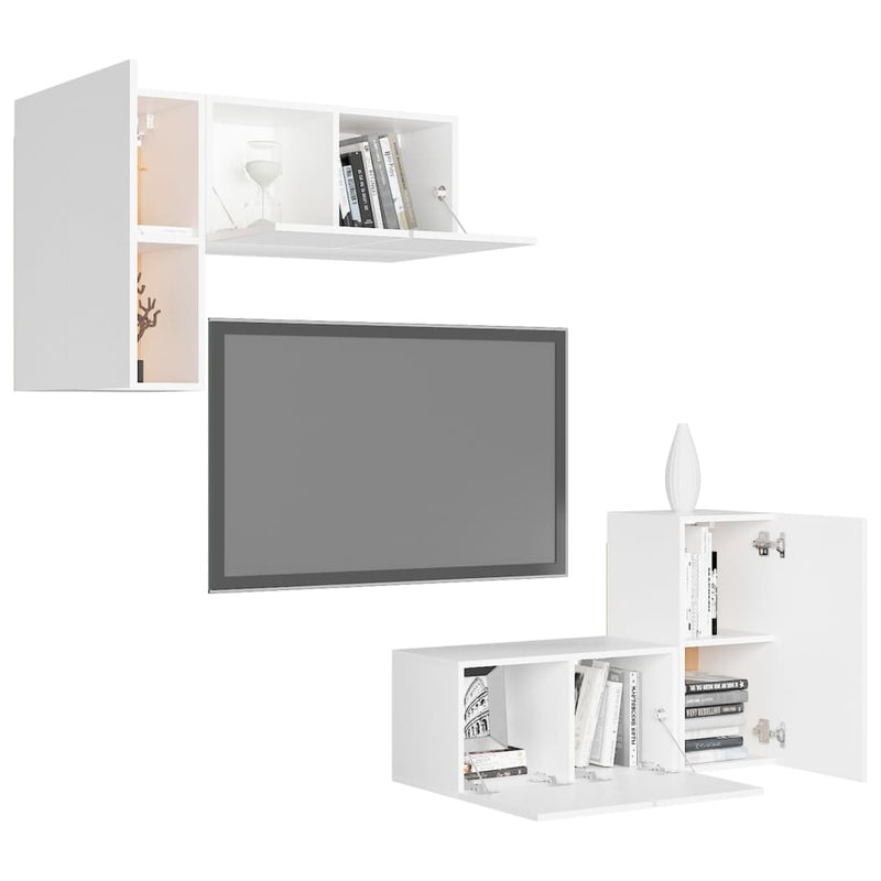 4 Piece TV Cabinet Set White Engineered Wood