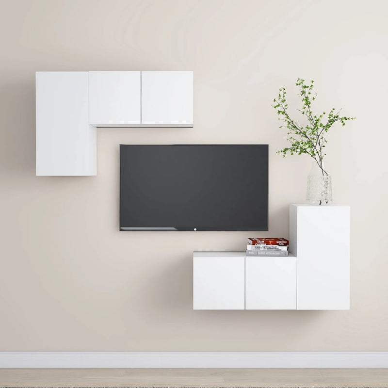 4 Piece TV Cabinet Set White Engineered Wood