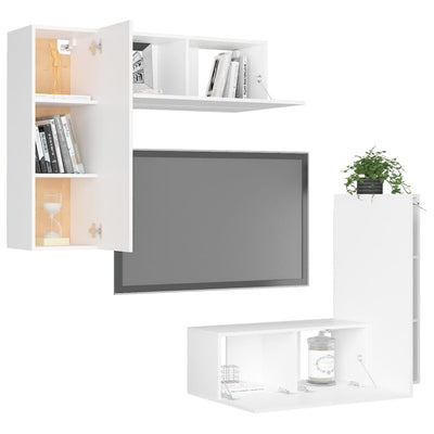 4 Piece TV Cabinet Set White Engineered Wood
