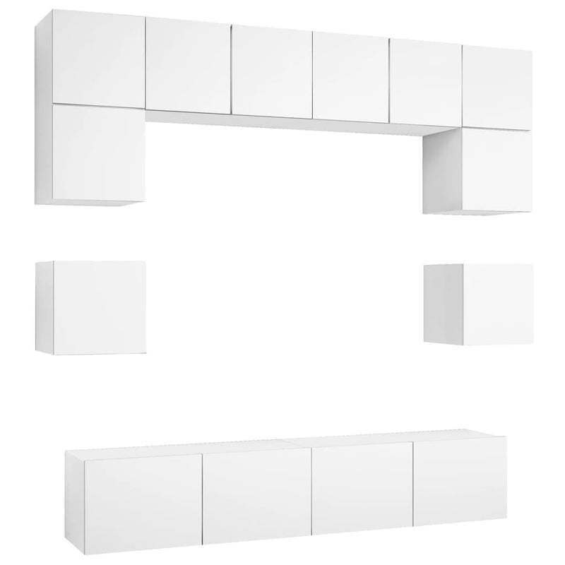 8 Piece TV Cabinet Set White Engineered Wood