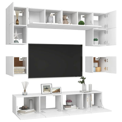 8 Piece TV Cabinet Set White Engineered Wood