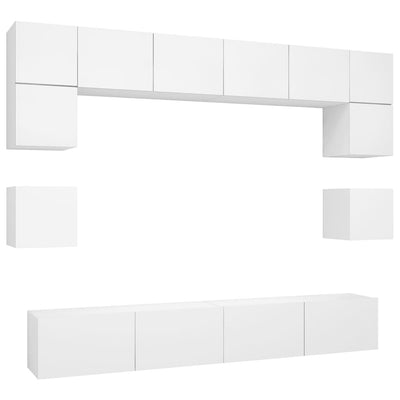 8 Piece TV Cabinet Set White Engineered Wood