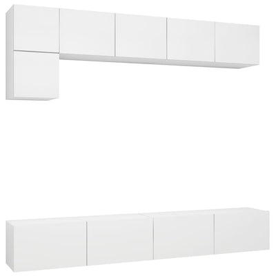 5 Piece TV Cabinet Set White Engineered Wood