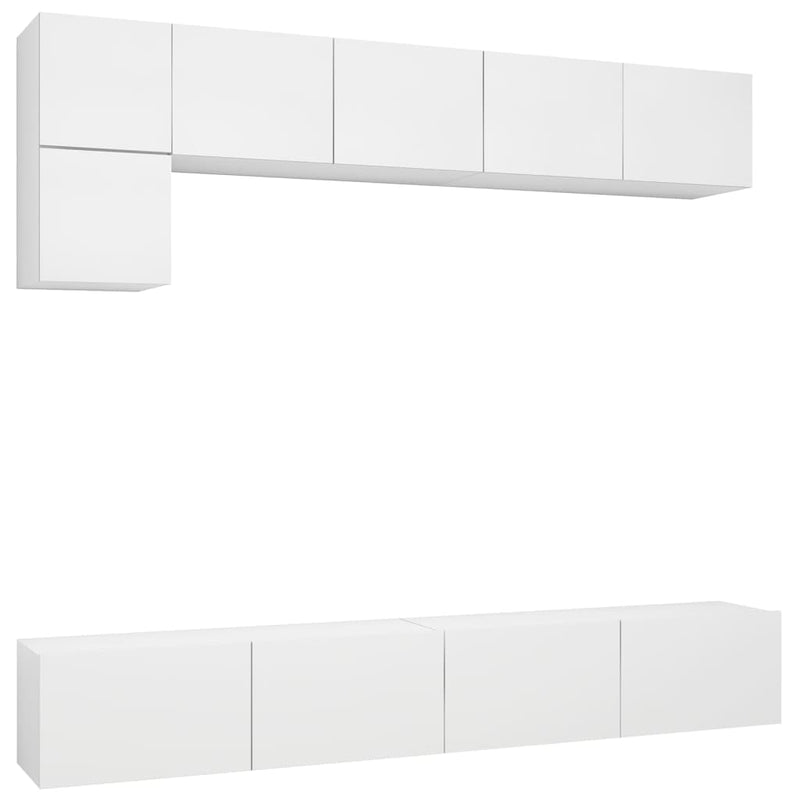5 Piece TV Cabinet Set White Engineered Wood