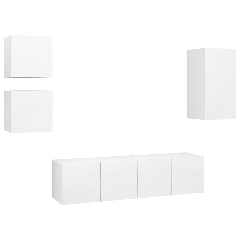 5 Piece TV Cabinet Set White Engineered Wood