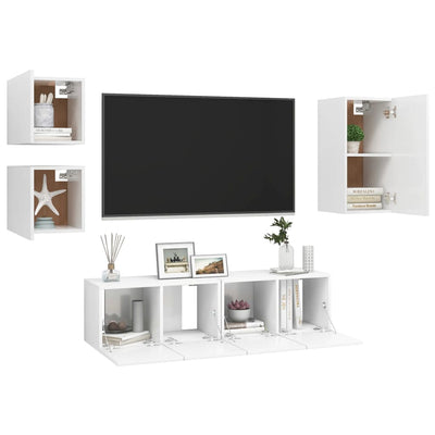 5 Piece TV Cabinet Set White Engineered Wood