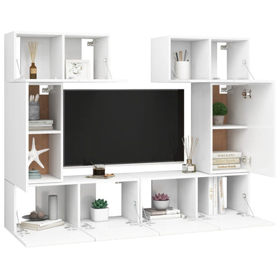 6 Piece TV Cabinet Set White Engineered Wood